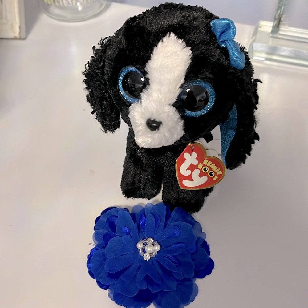 TY Beanie Boo Collection “Tracey” Black Dog with Blue Accents